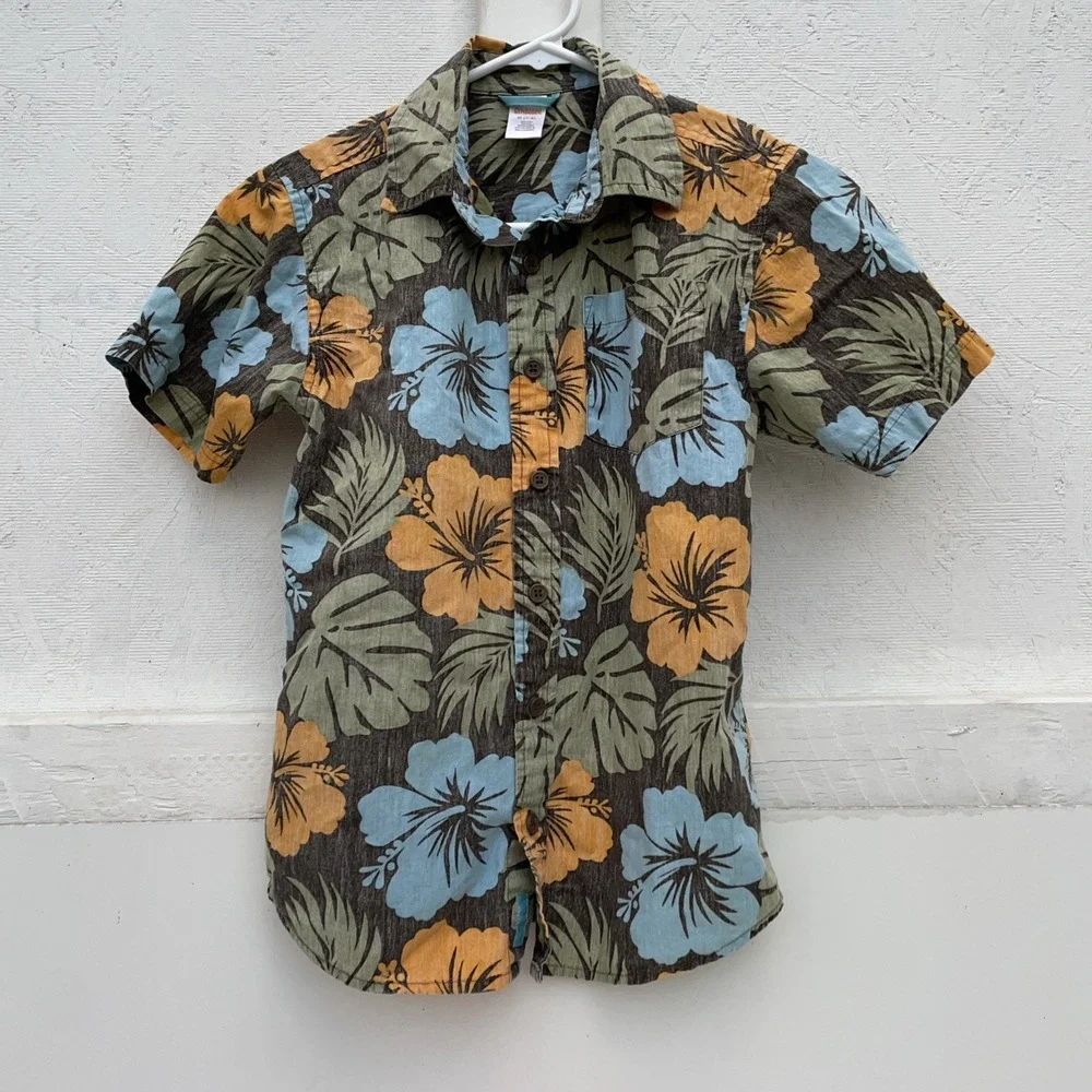 Gymboree Surf Legend Floral Short Sleeve Button Down Size M (7-8)
